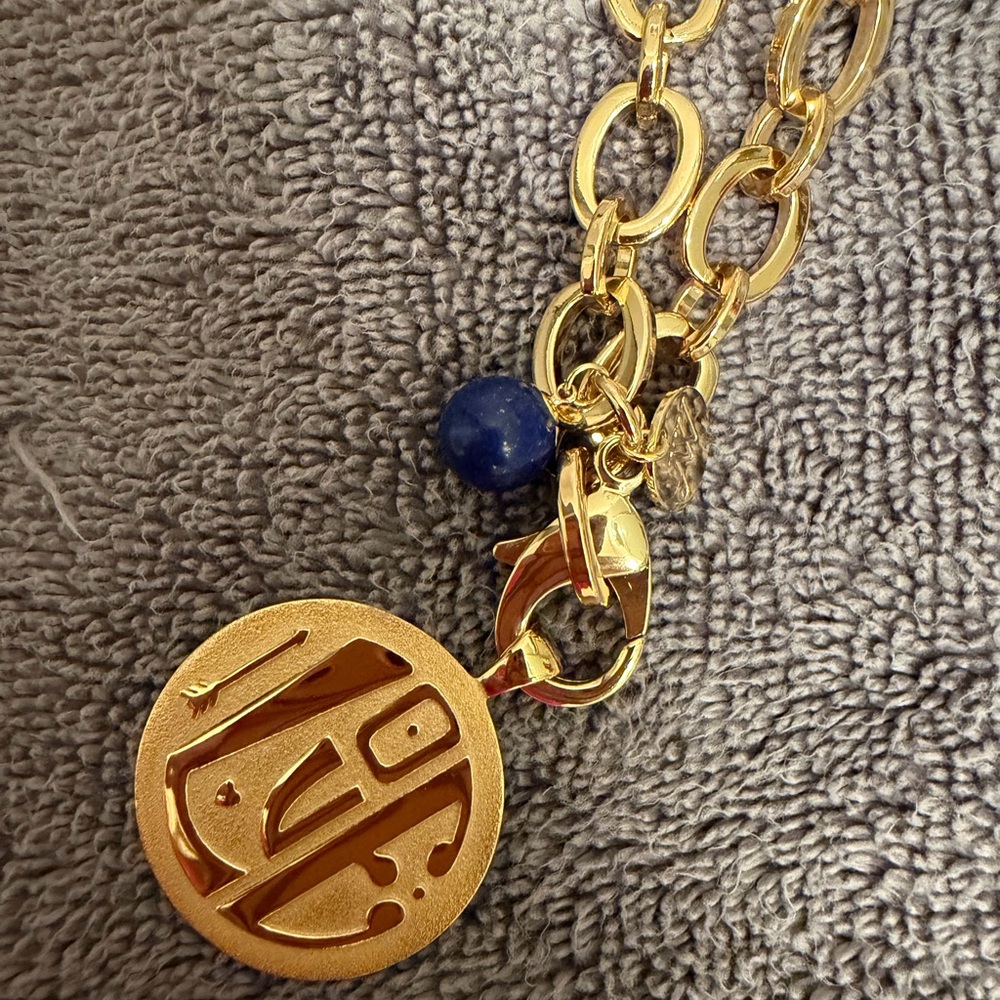 Jane Win Jumbo pendant, and gold beaded chain